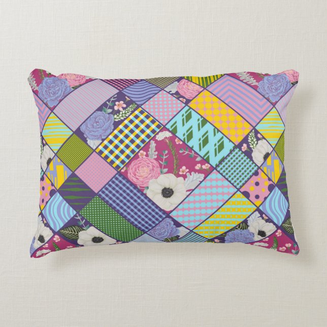 Colorful Patchwork Pattern Geometric Flowers Dots  Accent Pillow (Front)