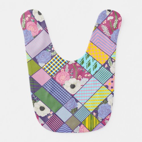 Colorful Patchwork Pattern Geometric Flowers Dots  Baby Bib