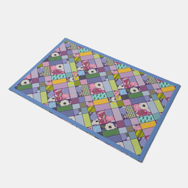 Colorful Patchwork Pattern Geometric Flowers Dots  Doormat (Angled)