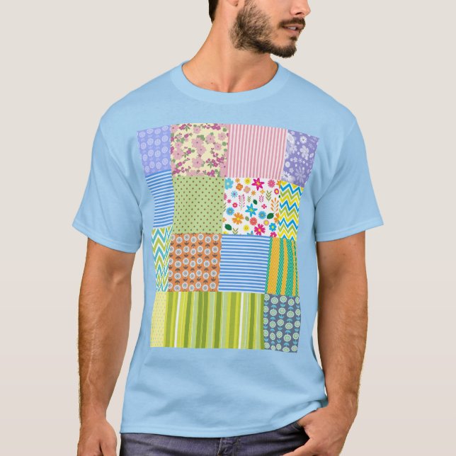 Colorful Patchwork Pattern Graphic T-Shirt (Front)