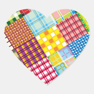 Colorful Patchwork Pattern Heart Sticker