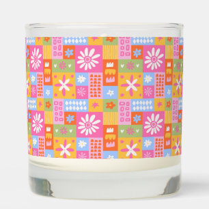 Colorful Patchwork Pattern,  Quilted Vibrant Scented Candle