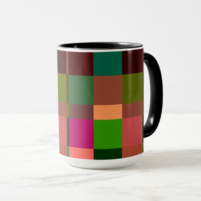 Colorful Patchwork Plaid Grid Pattern Mug (Front Right)