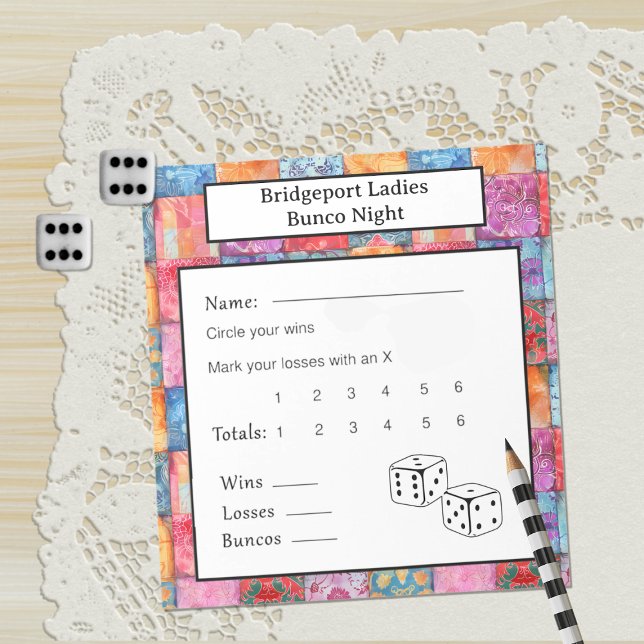 Colorful Patchwork Print Bunco Night Notepad (Creator Uploaded)