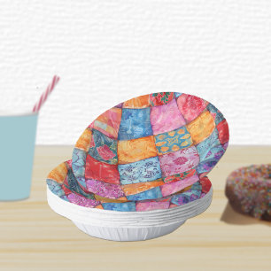 Colorful Patchwork Print Monogram Paper Bowls