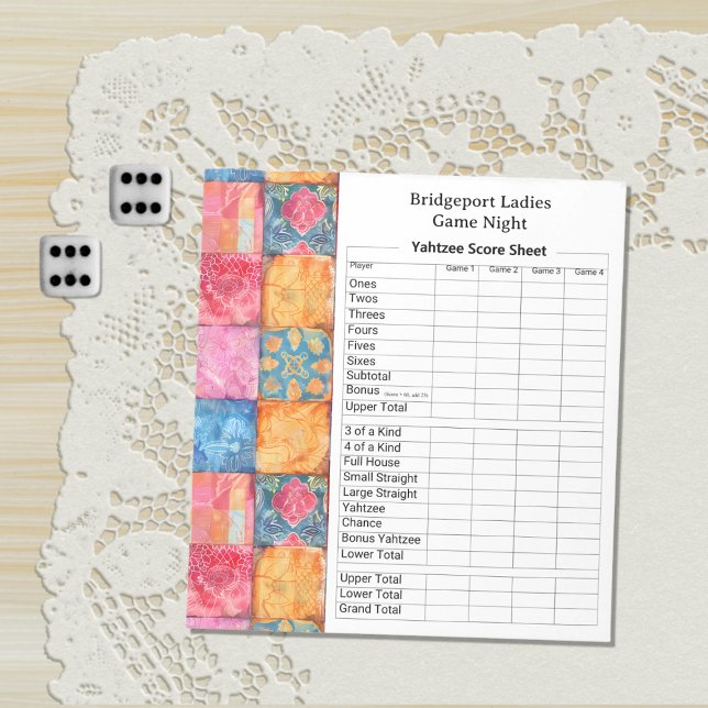 Colorful Patchwork Print Yahtzee Night Notepad (Creator Uploaded)