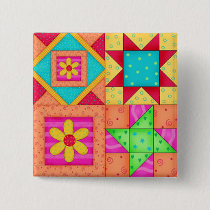 Colorful Patchwork Quilt 4 Block Pins