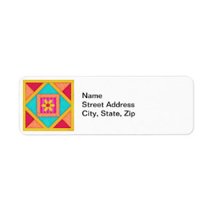 Colorful Patchwork Quilt Art Block Label