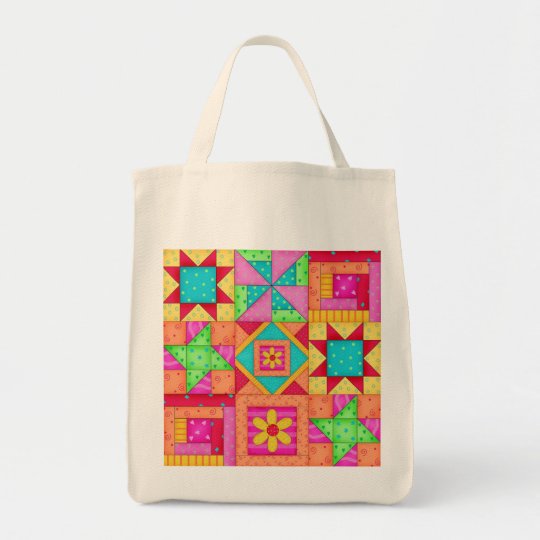 Colorful Patchwork Quilt Art Grocery Tote Bag Colorful Patchwork Quilt Art Grocery Tote Bag