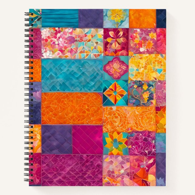 Colorful Patchwork Quilt Art Spiral Notebook (Front)
