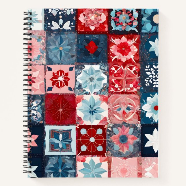 Colorful Patchwork Quilt Art Spiral Notebook (Front)