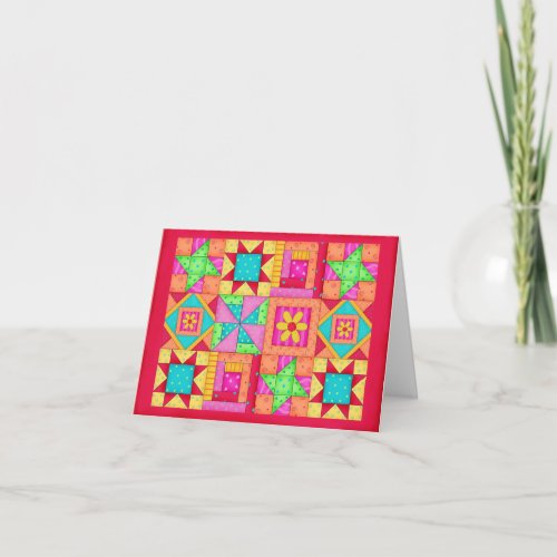 Colorful Patchwork Quilt Art Stationery Note Card