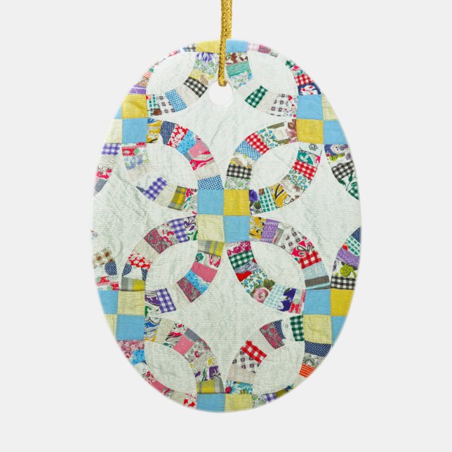 Colorful patchwork quilt ceramic ornament (Front)