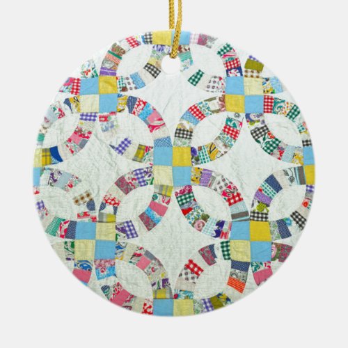 Colorful patchwork quilt ceramic ornament
