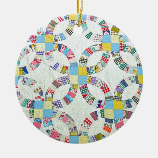 Colorful patchwork quilt ceramic ornament (Front)