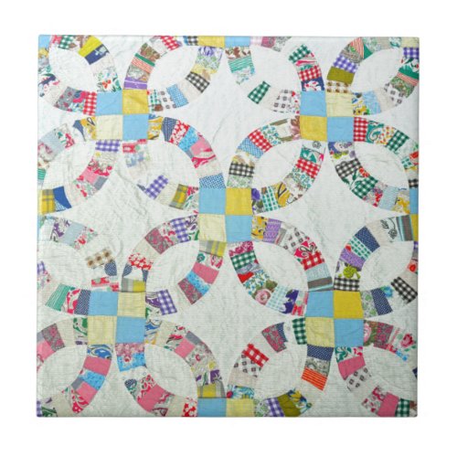 Colorful patchwork quilt ceramic tile