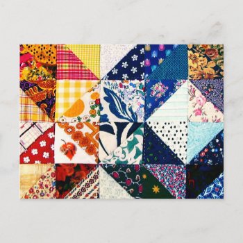 Colorful Patchwork Quilt Crafty Crafter's Postcard by FirstFruitsDesigns at Zazzle