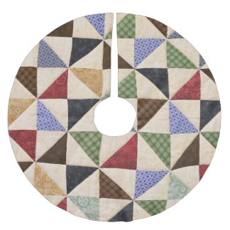 Colorful Patchwork Quilt: Flower Texture. Brushed Polyester Tree Skirt