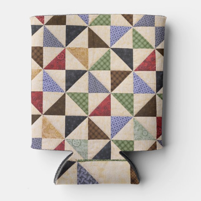 Colorful Patchwork Quilt: Flower Texture. Can Cooler (Front)