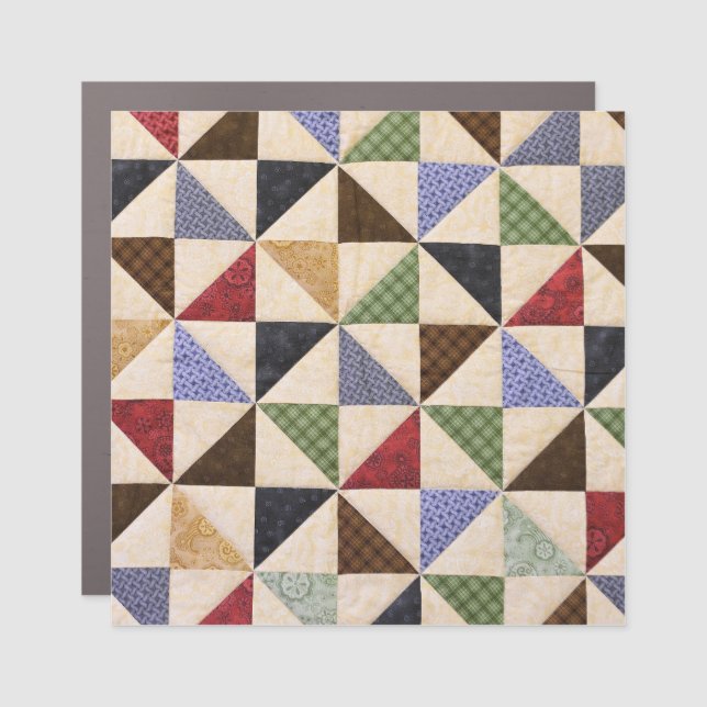 Colorful Patchwork Quilt: Flower Texture. Car Magnet (Front)