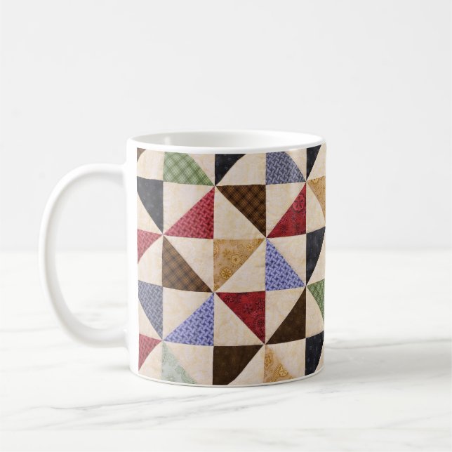 Colorful Patchwork Quilt: Flower Texture. Coffee Mug (Left)
