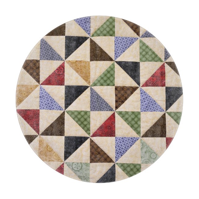 Colorful Patchwork Quilt: Flower Texture. Cutting Board (Front)