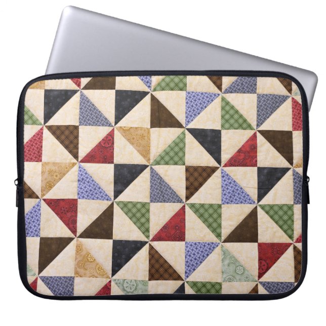 Colorful Patchwork Quilt: Flower Texture. Laptop Sleeve (Front)