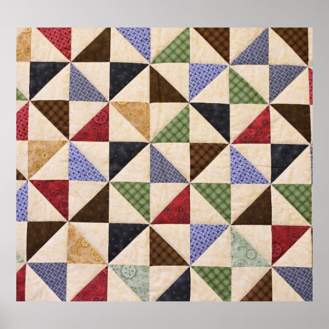 Colorful Patchwork Quilt: Flower Texture. Poster (Front)