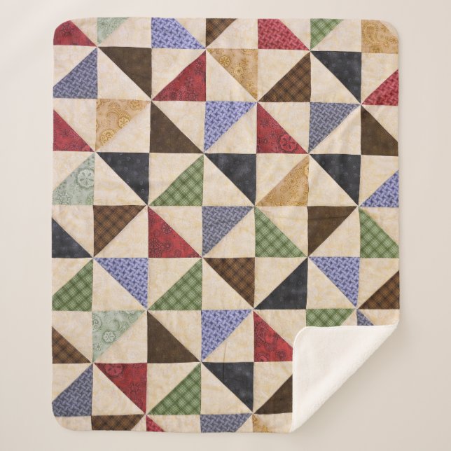 Colorful Patchwork Quilt: Flower Texture. Sherpa Blanket (Front)