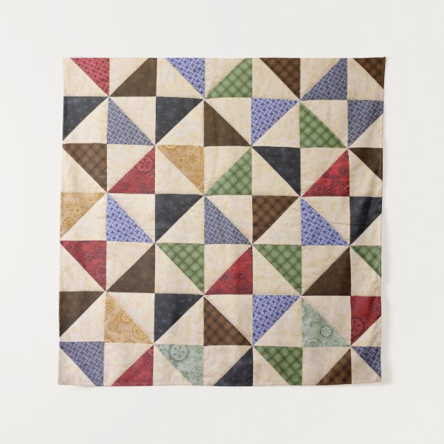 Colorful Patchwork Quilt: Flower Texture. Tapestry (Front)