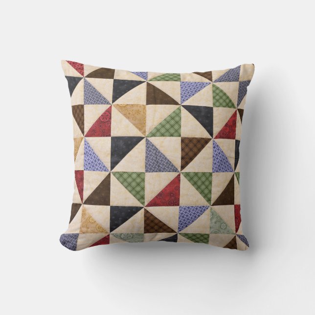 Colorful Patchwork Quilt: Flower Texture. Throw Pillow (Front)
