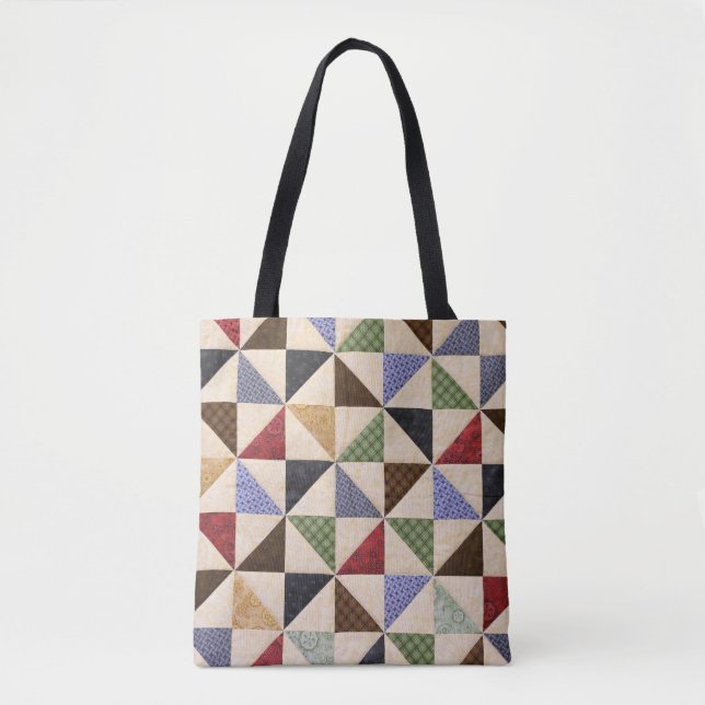 Colorful Patchwork Quilt: Flower Texture. Tote Bag (Front)