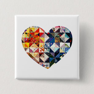Colorful Patchwork Quilt Heart Button