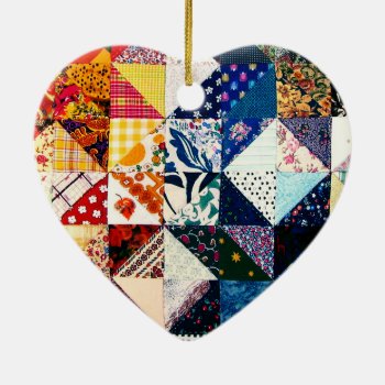Colorful Patchwork Quilt Heart Ceramic Ornament by FirstFruitsDesigns at Zazzle