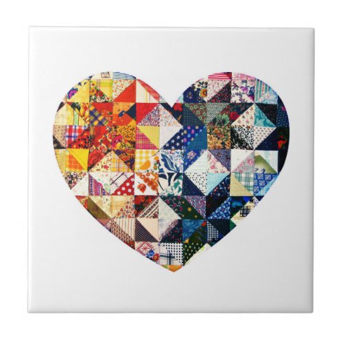 Colorful Patchwork Quilt Heart Ceramic Tile