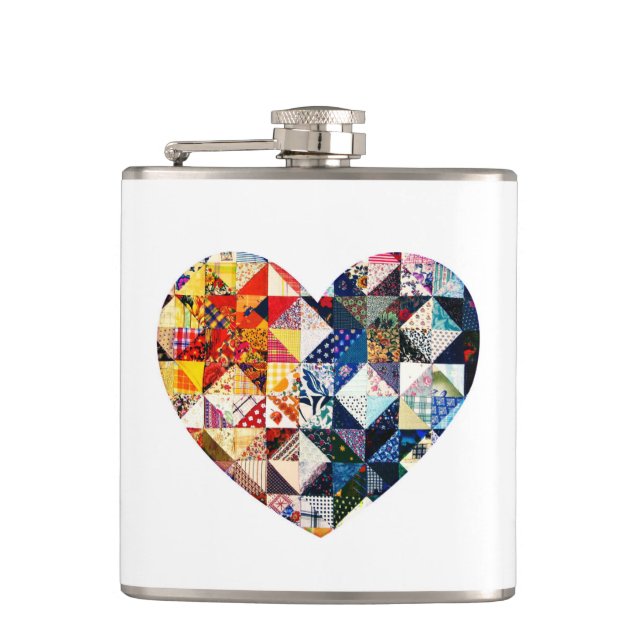 Colorful Patchwork Quilt Heart Flask (Front)