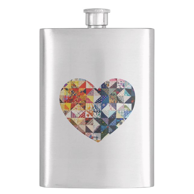Colorful Patchwork Quilt Heart Hip Flask (Front)