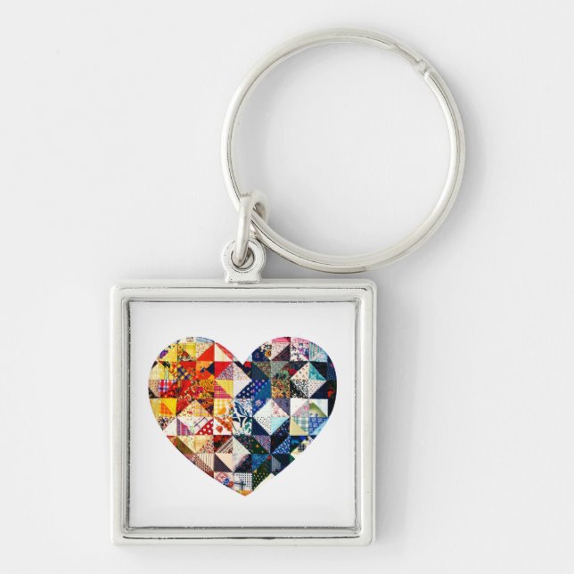 Colorful Patchwork Quilt Heart Keychain (Front)