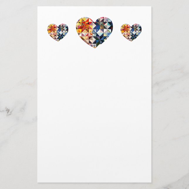 Colorful Patchwork Quilt Heart Stationery (Front)