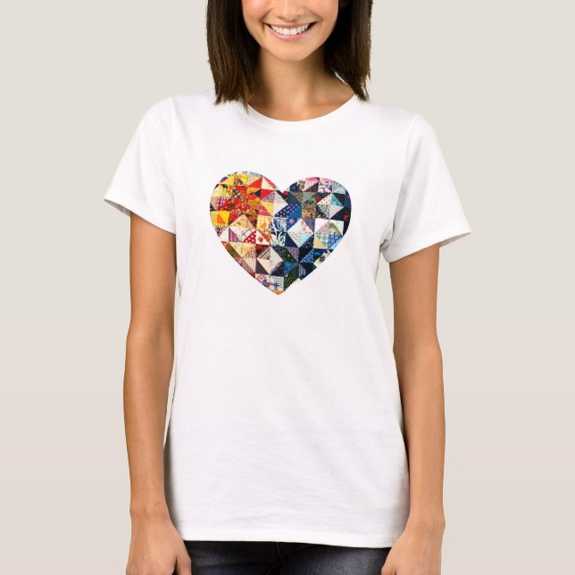 Colorful Patchwork Quilt Heart T-Shirt (Front)
