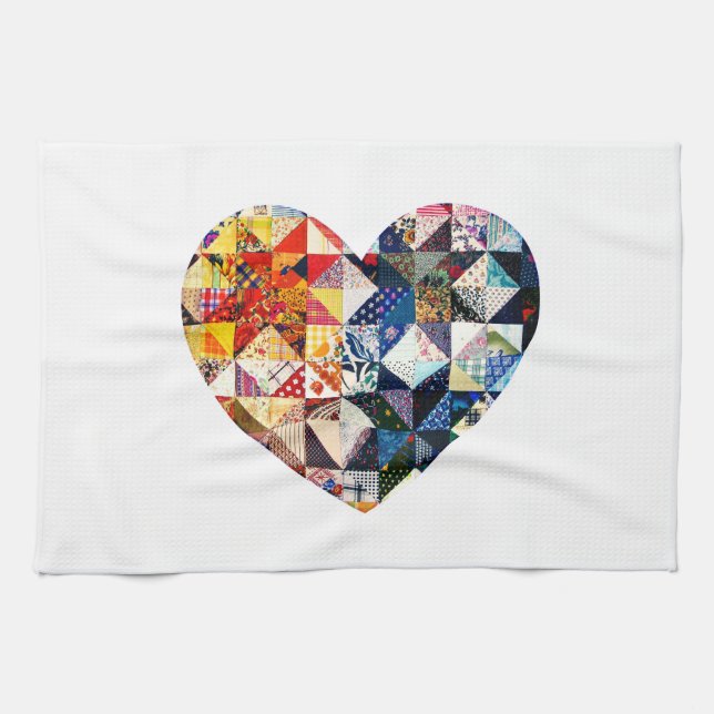 Colorful Patchwork Quilt Heart Towel (Horizontal)