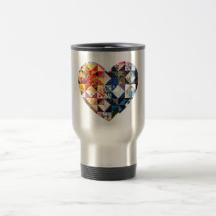 Colorful Patchwork Quilt Heart Travel Mug