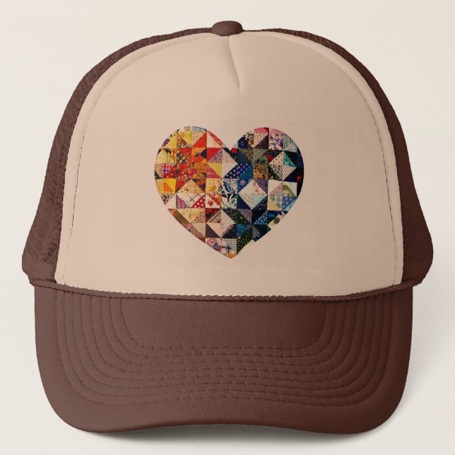 Colorful Patchwork Quilt Heart Trucker Hat (Front)
