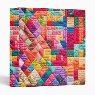 Colorful Patchwork Quilt Pattern 3 Ring Binder
