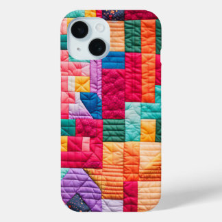 Colorful Patchwork Quilt Pattern iPhone 15 Case