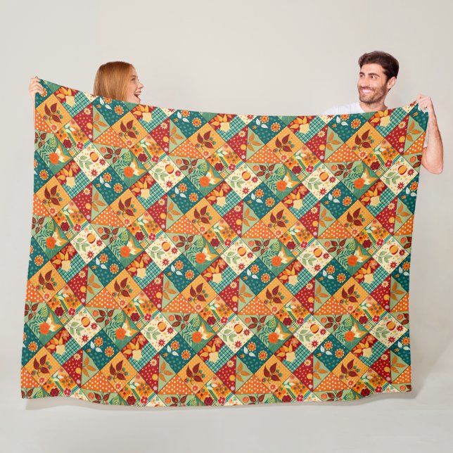 Colorful Patchwork Quilt Pattern Fleece Blanket (In Situ)