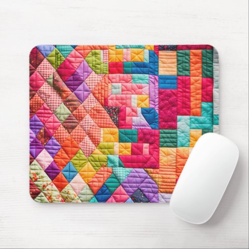 Colorful Patchwork Quilt Pattern Mouse Pad