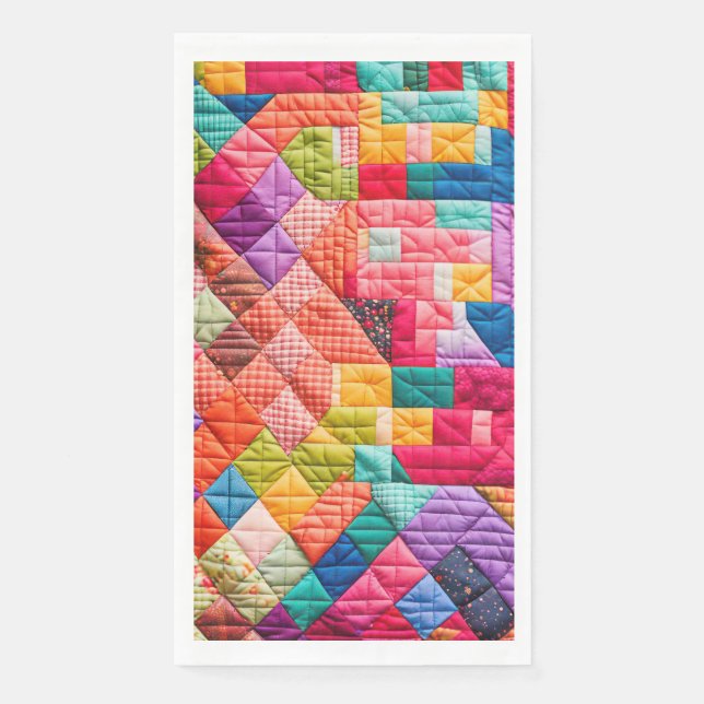 Colorful Patchwork Quilt Pattern Paper Guest Towels (Front)