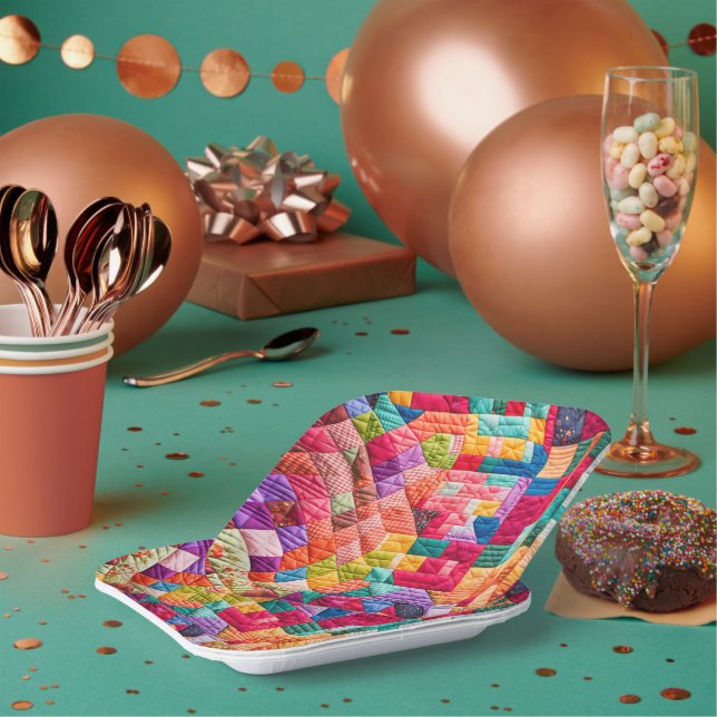 Colorful Patchwork Quilt Pattern Paper Plates (Multi)