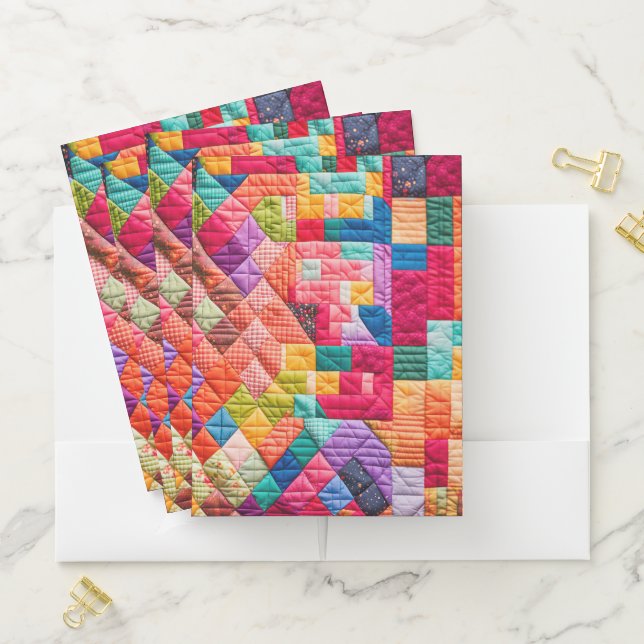 Colorful Patchwork Quilt Pattern Pocket Folder (In Situ)